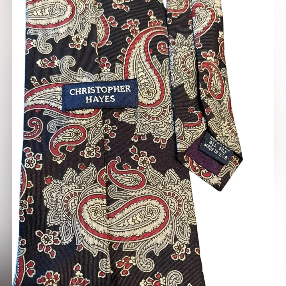 🖤❤️Christopher Hayes Paisley Patterned Tie - Black & Red. Pure Silk. Made in USA